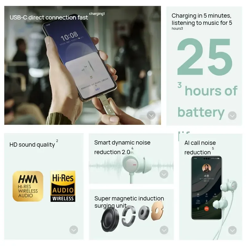 سماعات هواوي FreeLace Pro 2 اللاسلكية بلوتوث الأصلية مع عمر بطارية طويل وتقليل الضوضاء سماعة أذن هواوي بلوتوث #3