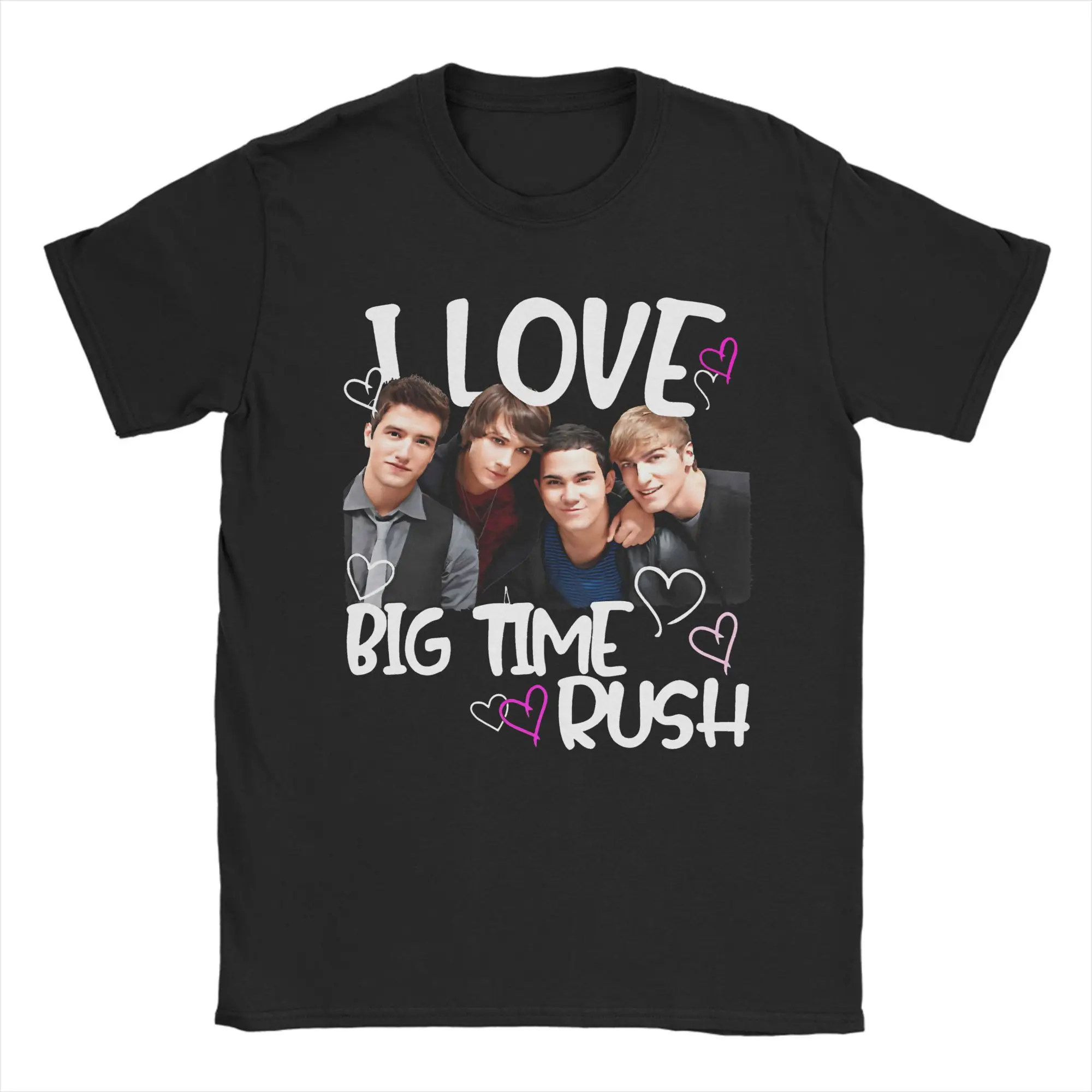 I Love Big Time Rush Cute Heart T-Shirts for Men  Hipster Cotton Tees Crew Neck Short Sleeve T Shirts Party Clothes