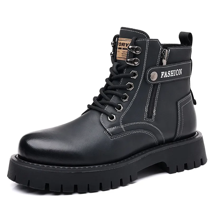 Autumn Winter High Top Boots for Men Fashion Casual Cow Leather Casual Shoes Male New Designer Ankle Botas Militares Hombre