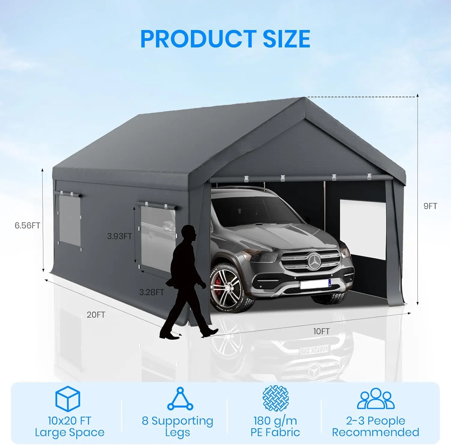 

10x20 FT Heavy Duty Carport Outdoor Portable Garage with Removable Sidewalls & Doors Waterproof UV-Resistant Canopy Shelter