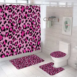 Leopard Print Shower Curtain Set Non-Slip Rug Toilet Cover Bath Mat Cheetah Wild Safari Skin Animal Fur Bathroom Decor Curtains