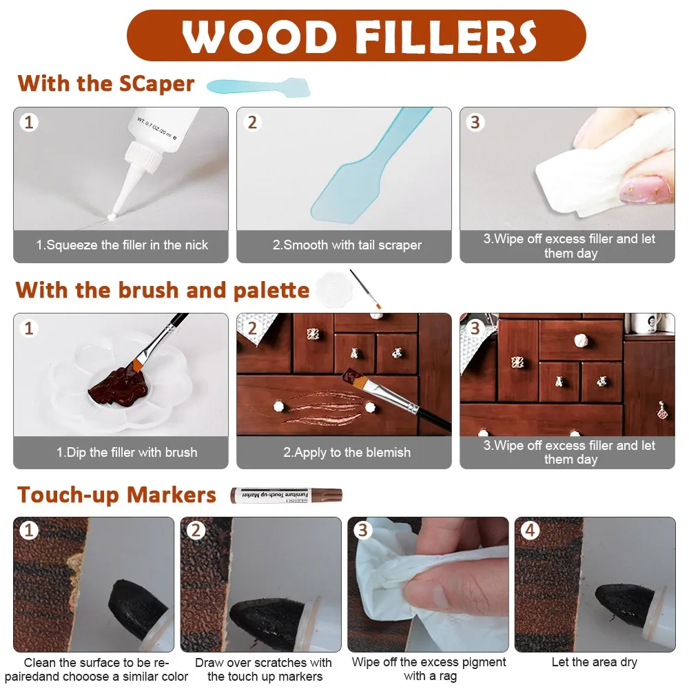 28PCS Wooden Furniture Repair Kit Wood Fill Scratch Repair Furniture Repair Kit Surface Scratch is Suitable for Table and Door