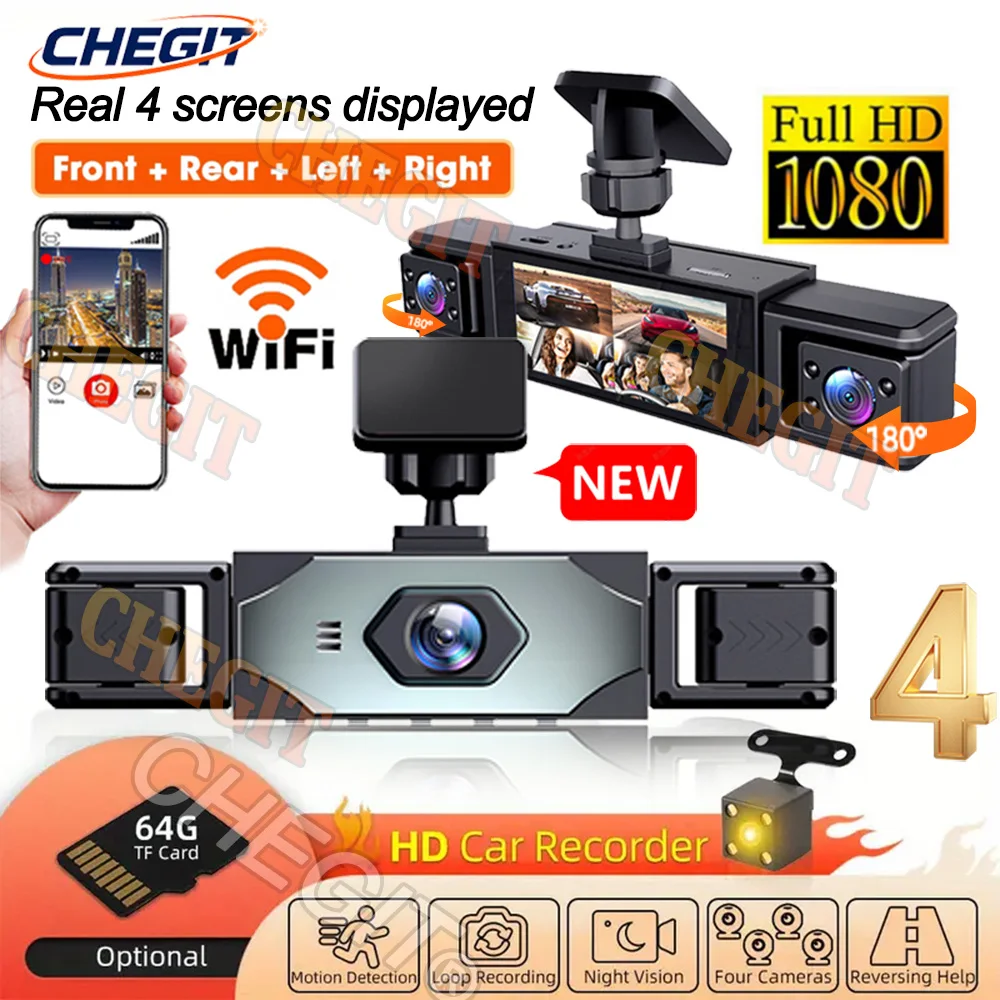 

4Lens 360 Degrees Car DVR WIFI APP Video Recorder 1080P Dash Cam Front Right left Rear View camera Loop Recording Car accessory
