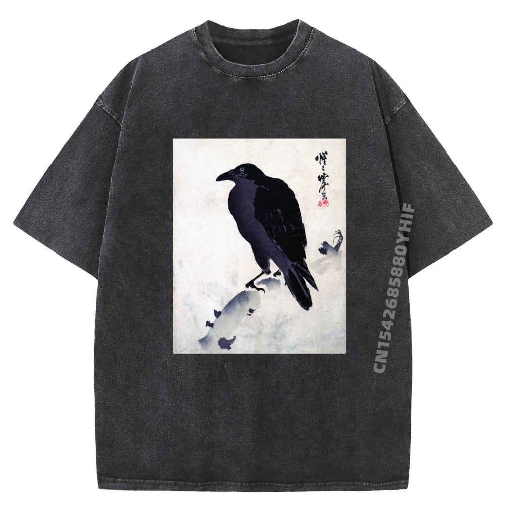 

Японское искусство, японская брендовая одежда Kyosai Crow, женская и мужская хлопковая футболка с принтом, потертая мужская футболка в стиле ретро