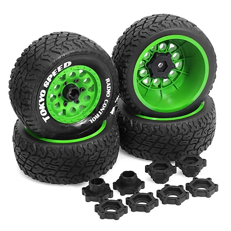 BEDW-Multi-Size Wheel Hex& 110Mm Tire Set For RC Trucks- Desert Short Course Design For Various Models Car Green