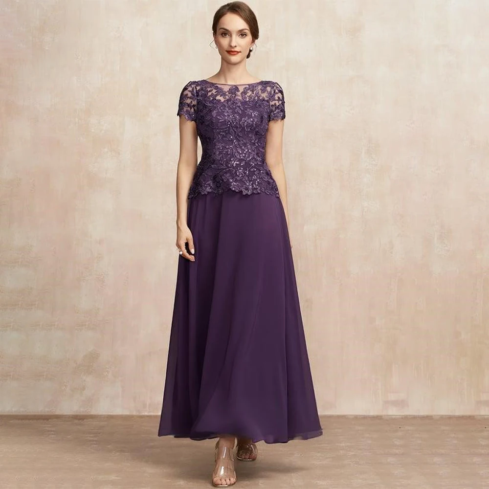 

Chiffon Mother of Bride Dresses for Women Customized Short Sleeve Wedding Party Gown with Lace Summer Vestido De Noche