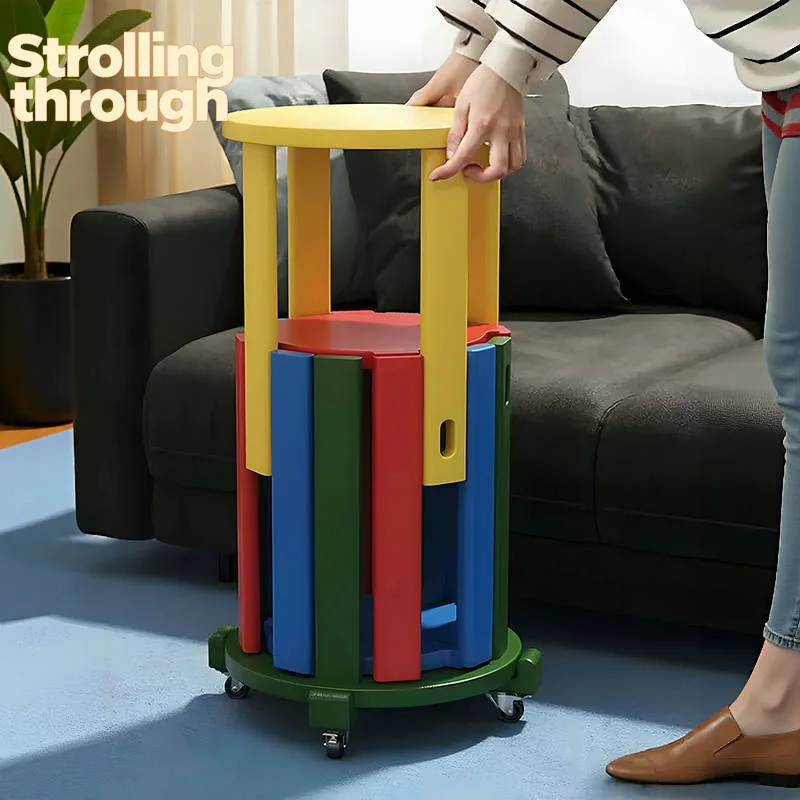 

Solid wood stools can be stacked round stools Jenga new Chinese low stools with pulleys, wooden benches in kitchen