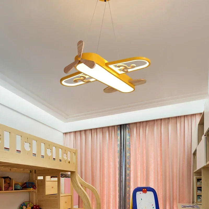 Lampu gantung LED, lampu gantung biru/kuning Modern untuk kamar anak-anak kamar tidur rumah anak pesawat terbang lampu langit-langit gantung perlengkapan lampu