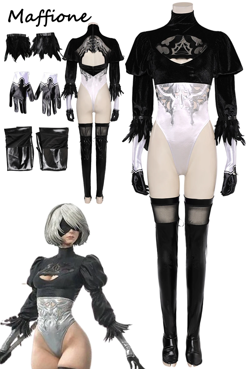 

Yorha No.2 Cosplay Jumpsuit Costume Game Nier Automata No.2 Roleplay Bodysuits Gloves Stocking Set Female Halloween Party Suit