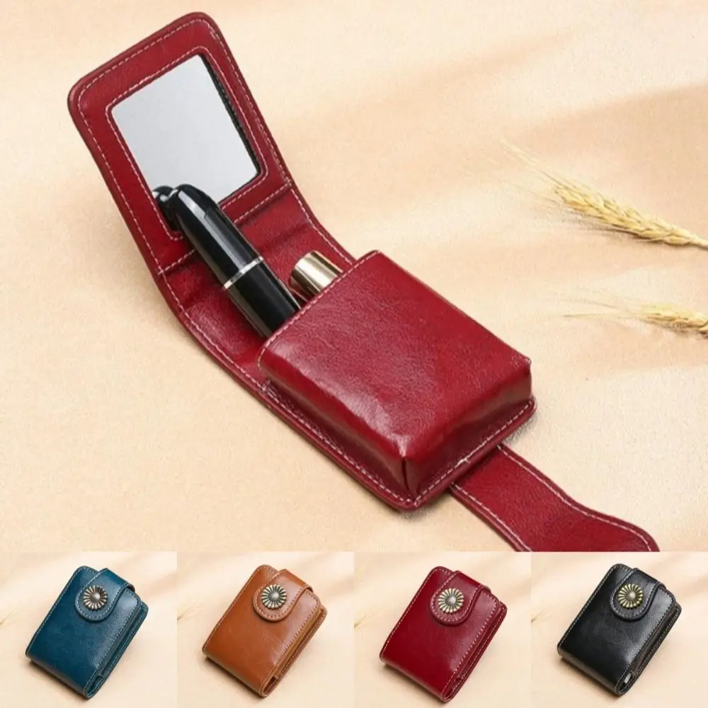

New Portable Mini Makeup Bag PU Leather Vintage Lipstick Packet with Mirror Cosmetic Accessories Storage Pouch for Women Girls