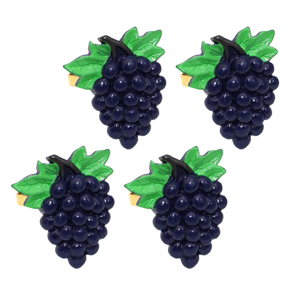 

4 pcs Alloy Napkin Rings Fruit Shape Buckles Party Home Decoration Lightweight Gift For Friends Grape Design Napkin Clasps