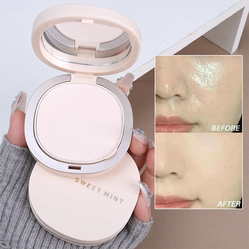 คอนซีลเลอร์ควบคุมความมัน Pressed Powder Long Lasting Natural Brightening รูขุมขนที่มองไม่เห็น Matte Setting Makeup Powder Face เครื่องสําอาง