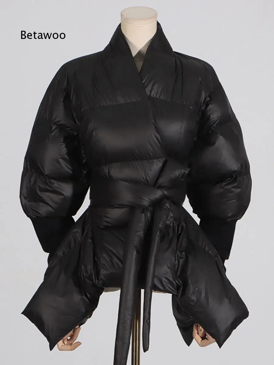 Unique Designed Padded Coat For Women Fashion Casual Style Slim Silhouette Long Sleeve Outerwear With Tie Belt Decor For Springs