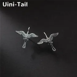 Uini-Tail Hot Selling New 925 Tibetan Silver Retro Flying Crane Earrings Simple Fashion Personality Trend Dynamic Chinese Style