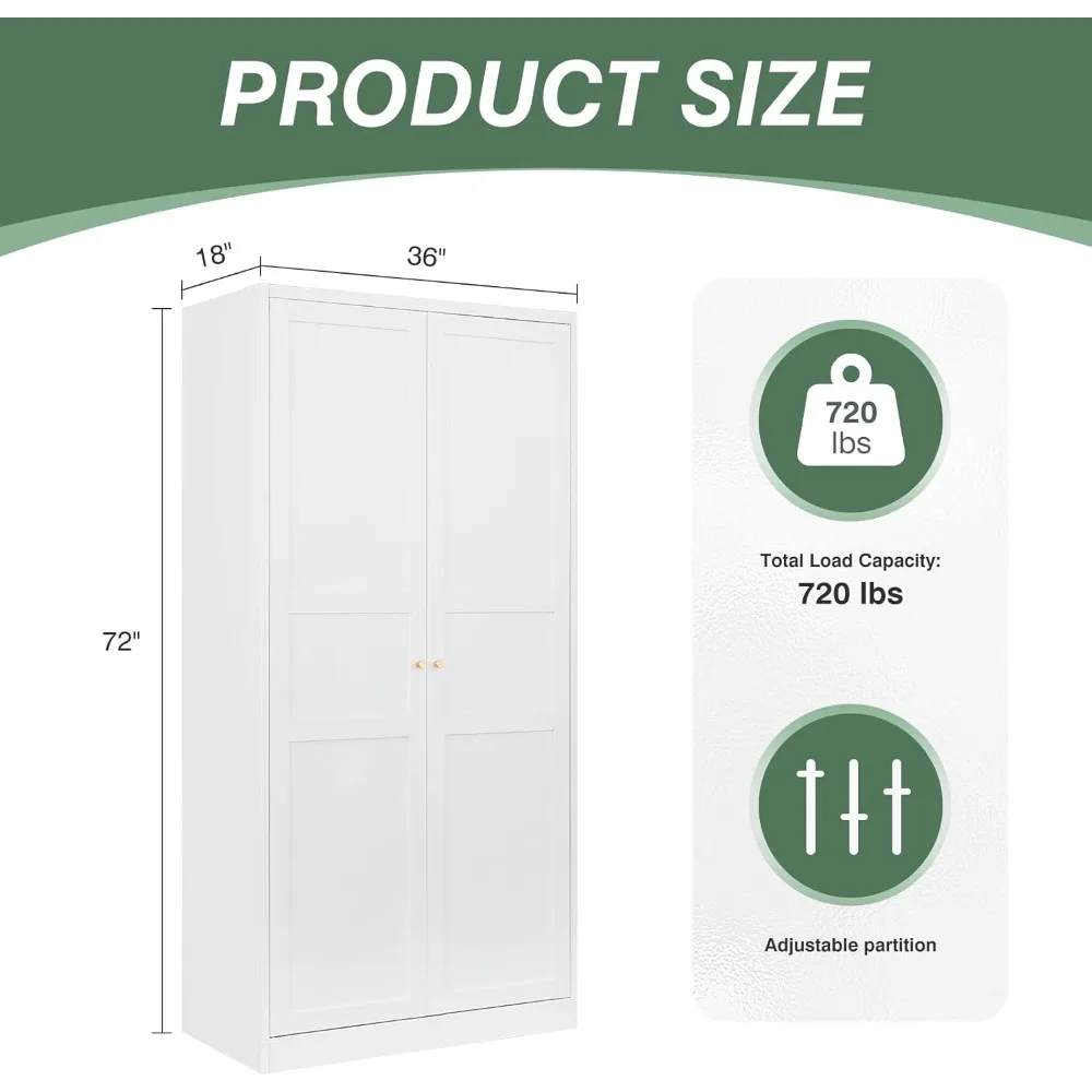 Metal Wardrobe Closet Cabinet,White Armoire Wardrobe Closets Storage Cabinets with Doors and Shelves for Laundry Room,Bedroom,Ho