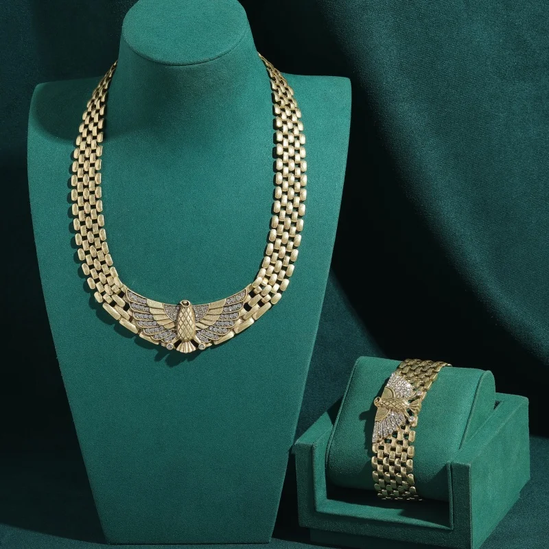 

Vintage Jewelry Eagle Necklace And Bracelet Set For Woman Antique 18k Gold Color Rhinestones Wedding Accessories 2026 New