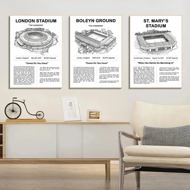 ملصقات ملعب كلاسيكية باللونين الأبيض والأسود، تعرض الهندسة المعمارية البسيطة، لوحة قماشية توضيحية، طباعة فنية لديكور المنزل #3