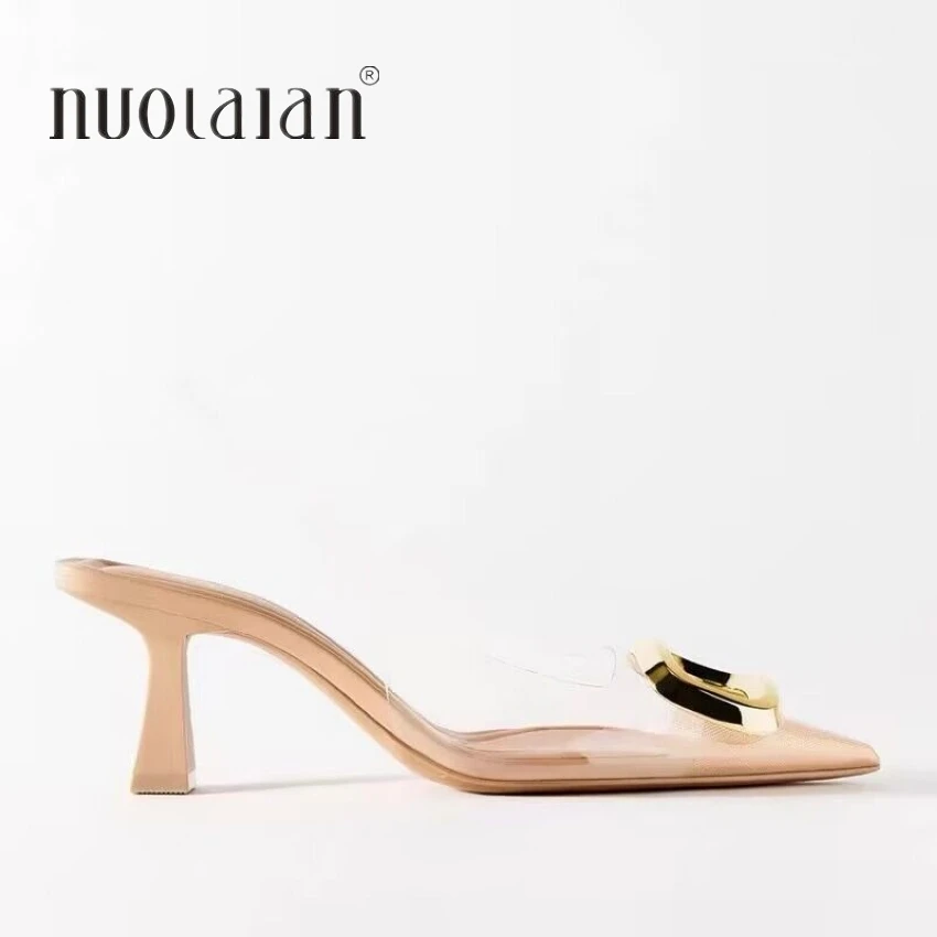 Luksusowe markowe damskie buty na wysokim obcasie PVC modne sandaลy 2024 letnie przezroczyste buty damskie pantofle Plus rozmiar 42