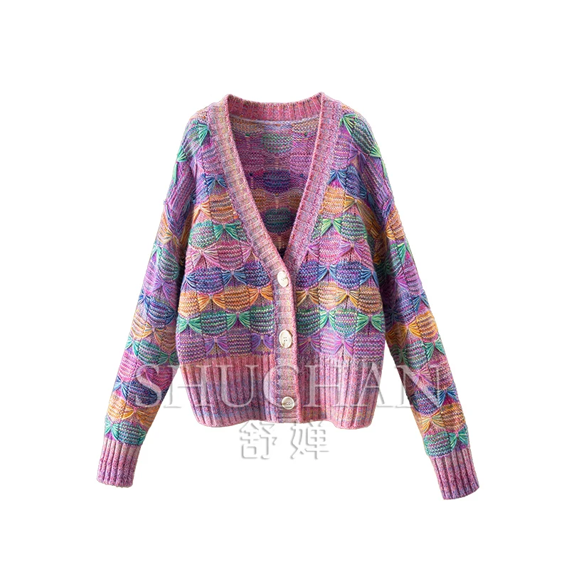 

Fancy Yarn100 Cashmere V-Neck Sweater Cardigan Jacket Women Thick Knitted Cardigan Blusa De Frio Feminina Winter Clothes Women