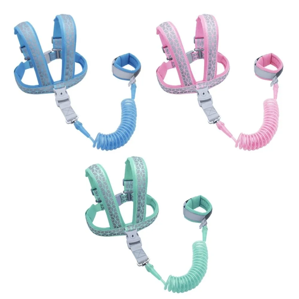 สายรัดข้อมือเด็กแบบสะท้อนแสง 2in1 สายรัดและสร้อยข้อมือ สายรัดนิรภัยสำหรับเด็กหัดเดิน 2 เมตร พร้อมเชือกสปริง