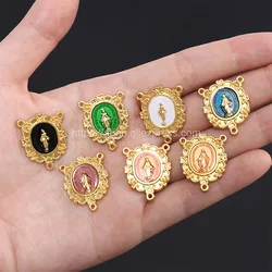 10 Pieces/Catholic Gold Plated Virgin Mary Decoration Three Hole Connector Making Accessories Gold Connector Accessories