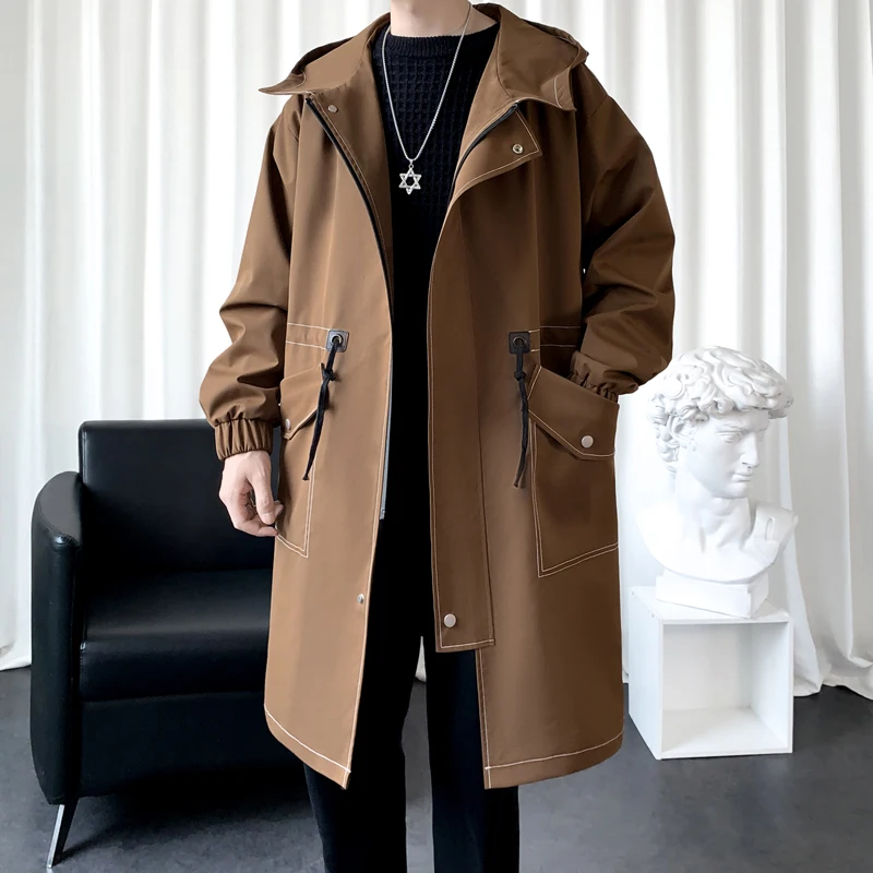 

Men's Fall and Winter Medium-length Loose Casual Trench Coat Jacket Men's Korean Version of The Handsome Fashion Urban Coat