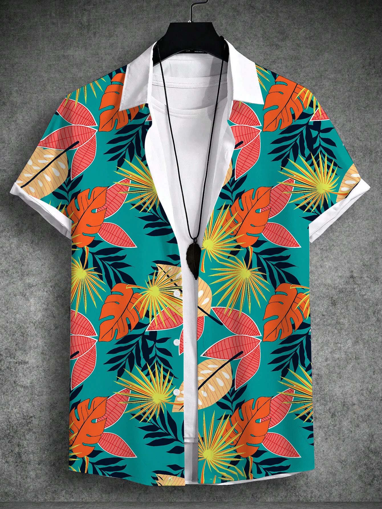 Nieuwe Strandvakantieset Voor Heren Met Tropische Print Plant Kokospalm Met Korte Mouwen, Zomer Hawaiiaans Shirt, Overhemden Van Stretchstof