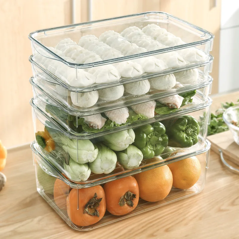 Kitchen Fruit Food Storage Box Plastic Clear Fridge Organizer Slide Under Shelf Drawer Box Rack Holder Refrigerator Drawer Box