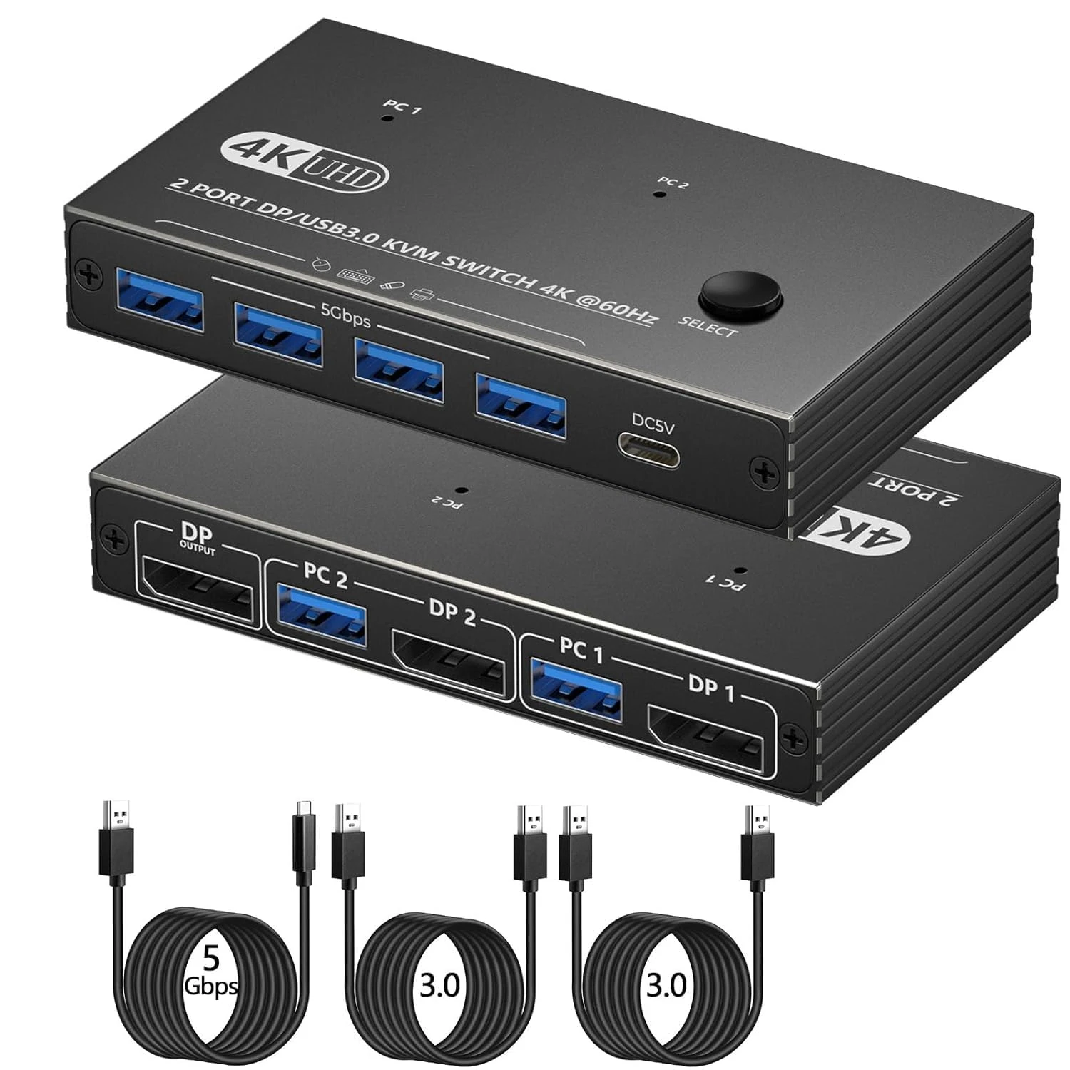 4K@60Hz DisplayPort KVM Switch 1 Monitors 2 Computers,DP KVM Switches with 4 USB 3.0 Ports Share Keyboard Mouse Printer for 2 PC