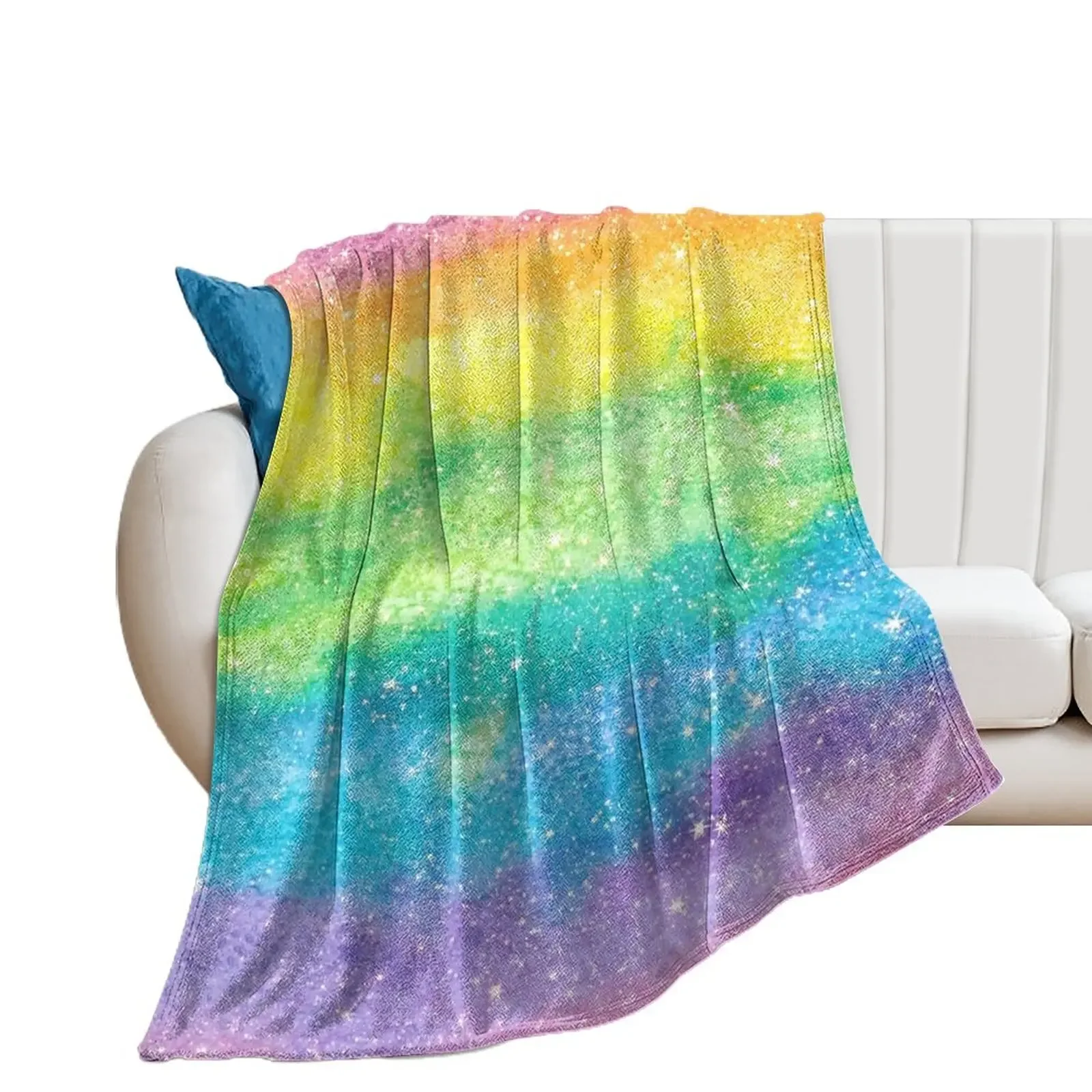 

Glitter Rainbow Throw Blanket Winter beds Flannel Fabric Furry Luxury Thicken Blankets