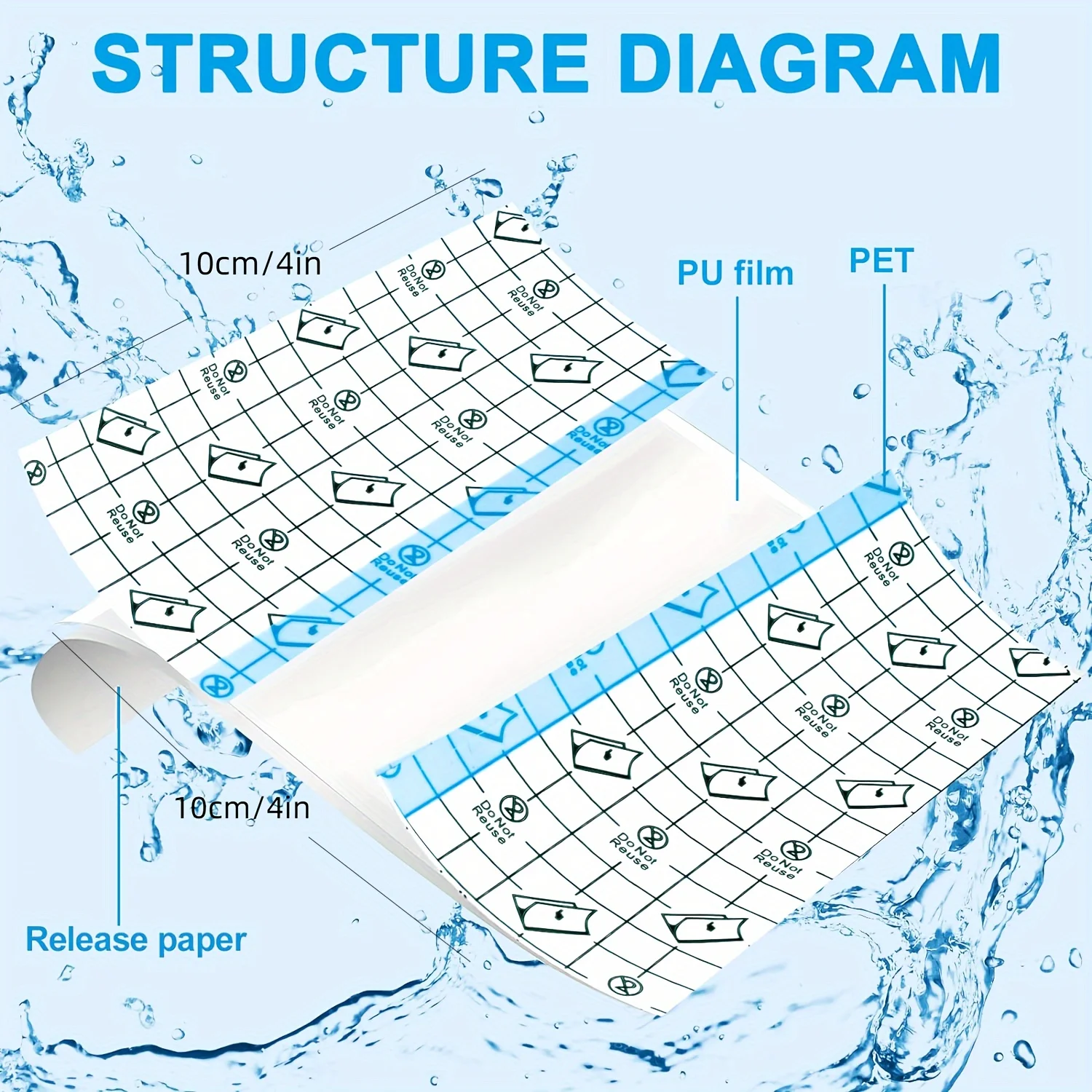 غطاء وشم مقاوم للماء 50 قطعة، 4 × 4/6 × 6 بوصة طبقة شفافة للعناية اللاحقة في الاستحمام #2