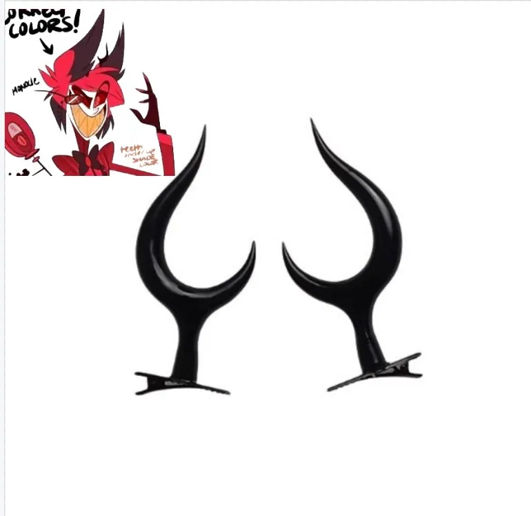Anime Alastor Black Hair Clips Gift 3D Printed Black Demon Horn Headpiece Halloween Costume Party Dress Up Headpiece
