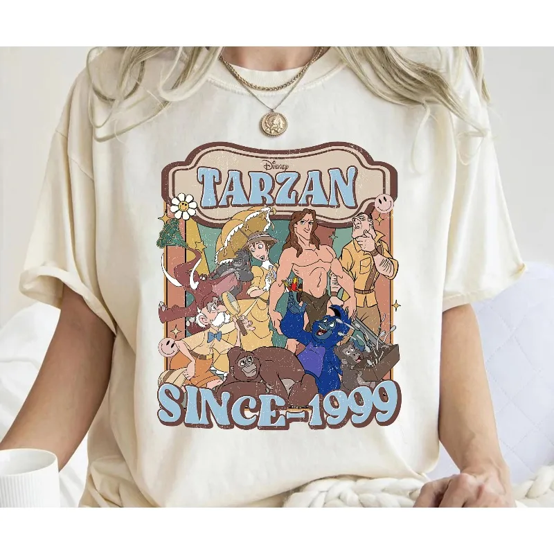 قميص ديزني ريترو تارزان 1999، تي شيرت ملصق تارزان ريترو، تي شيرت ديزني لاند المتطابق، ملابس سفر ديزني لاند