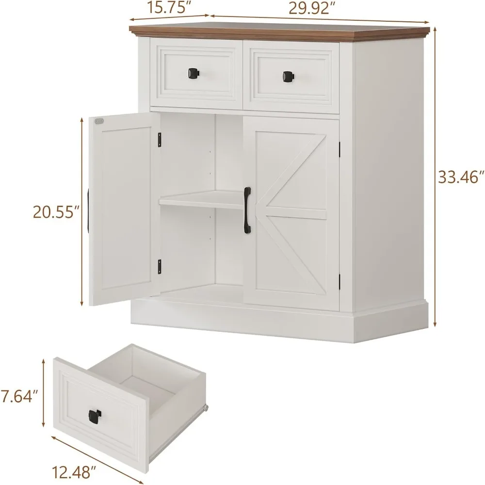 خزانة جانبية لبوفيه المزرعة مع أدراج، وخزانة مخزن خشبية مع مساحة تخزين، وخزانة تخزين ريفية مع رف قابل للتعديل