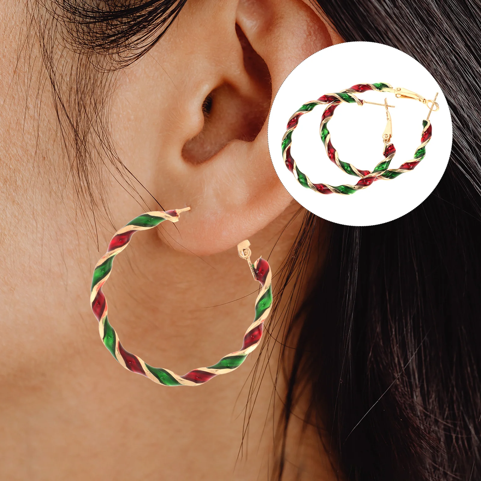 Christmas Spiral Earrings for Girls Green Tree Holiday Hoop Ornament Gingerbread