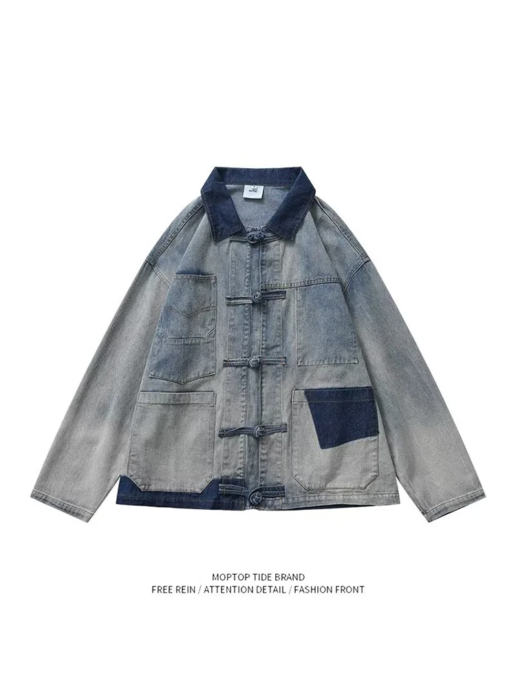 

Waed Vintage American Sle Jeans Jaet Loose Casual Loose Men's Jaet Denim Coat Windproof Polyester Spring Autumn