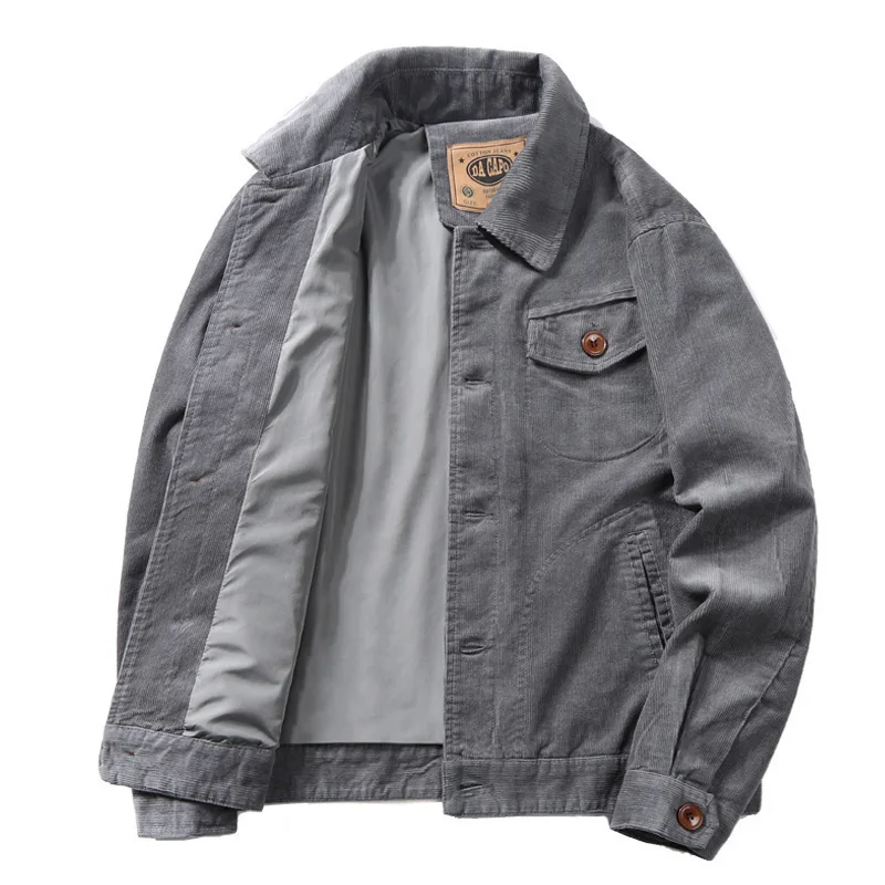 High Quality Men\'s Corduroy Jackets 4XL Oversized Outerwear Solid Retro Harajuku Casual Jacket Coat Men Clothing Coats