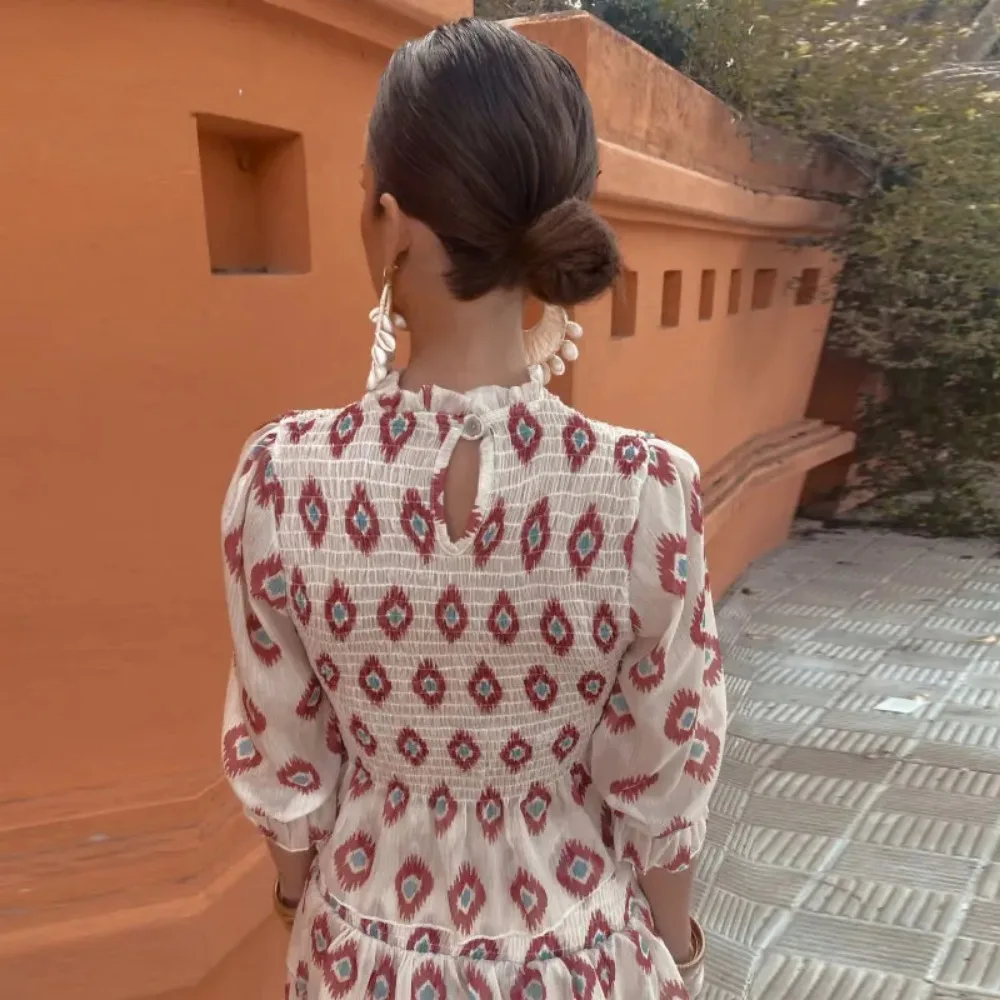 2024 Fashion Slim Ruffles Print Mini Skirt Suit Women Round Neck Half Sleeves 2 Pieces Sets Spring Summer Casual Vacation Outfit