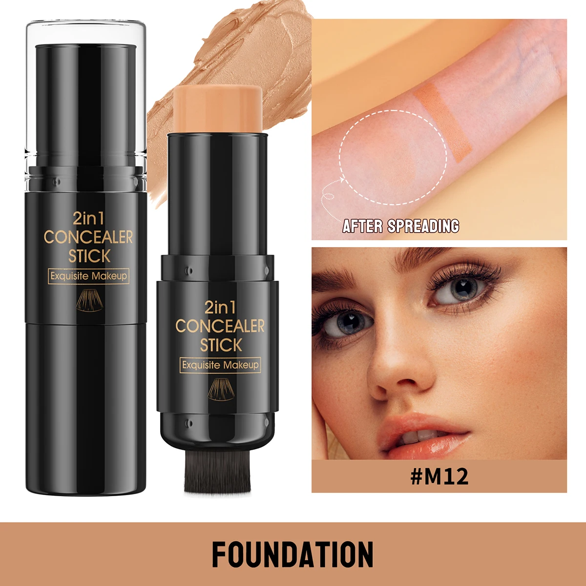 ダブルヘッドフェイスブロンザーコンタースティッククリームメイクアップライトダークシャドウ持続コンシーラーフェイシャルブライトニング輪郭形成ブラシ付き