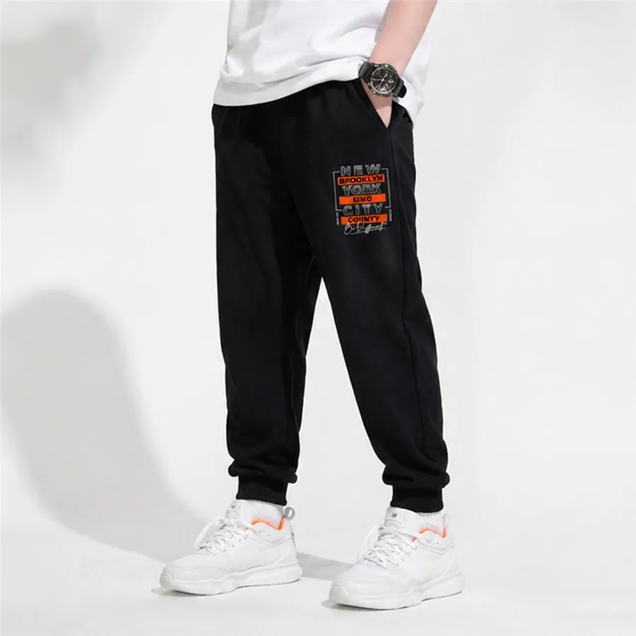 Spring‑Autumn Boys Sweatpants, Trendy New York Brooklyn Letter Graphic Print,Soft Cotton Joggers For School & Everyday Wear