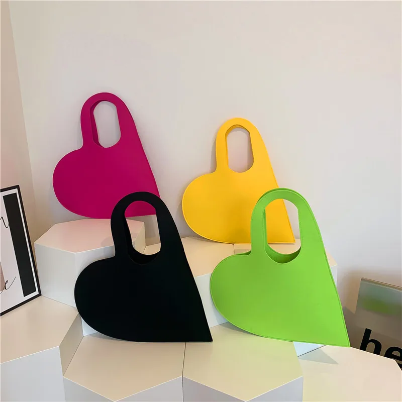 New Solid Color Heart Handbag Women Top-handle Bag Shopping Tote Shoulder Bag Trendy New Crossbody Bag Purse