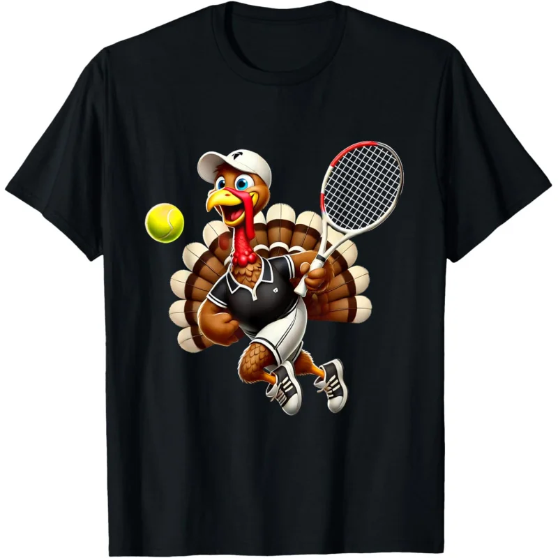 

Funny Turkey Playing Tennis Cute Thanksgiving Tennis T-Shirt