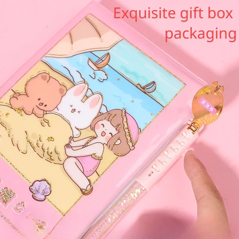 Cute Notepad Gift Box Password Book Password Lock Diary Notebook Girl Student Girl Hand Book Set Stationery Agenda Planner