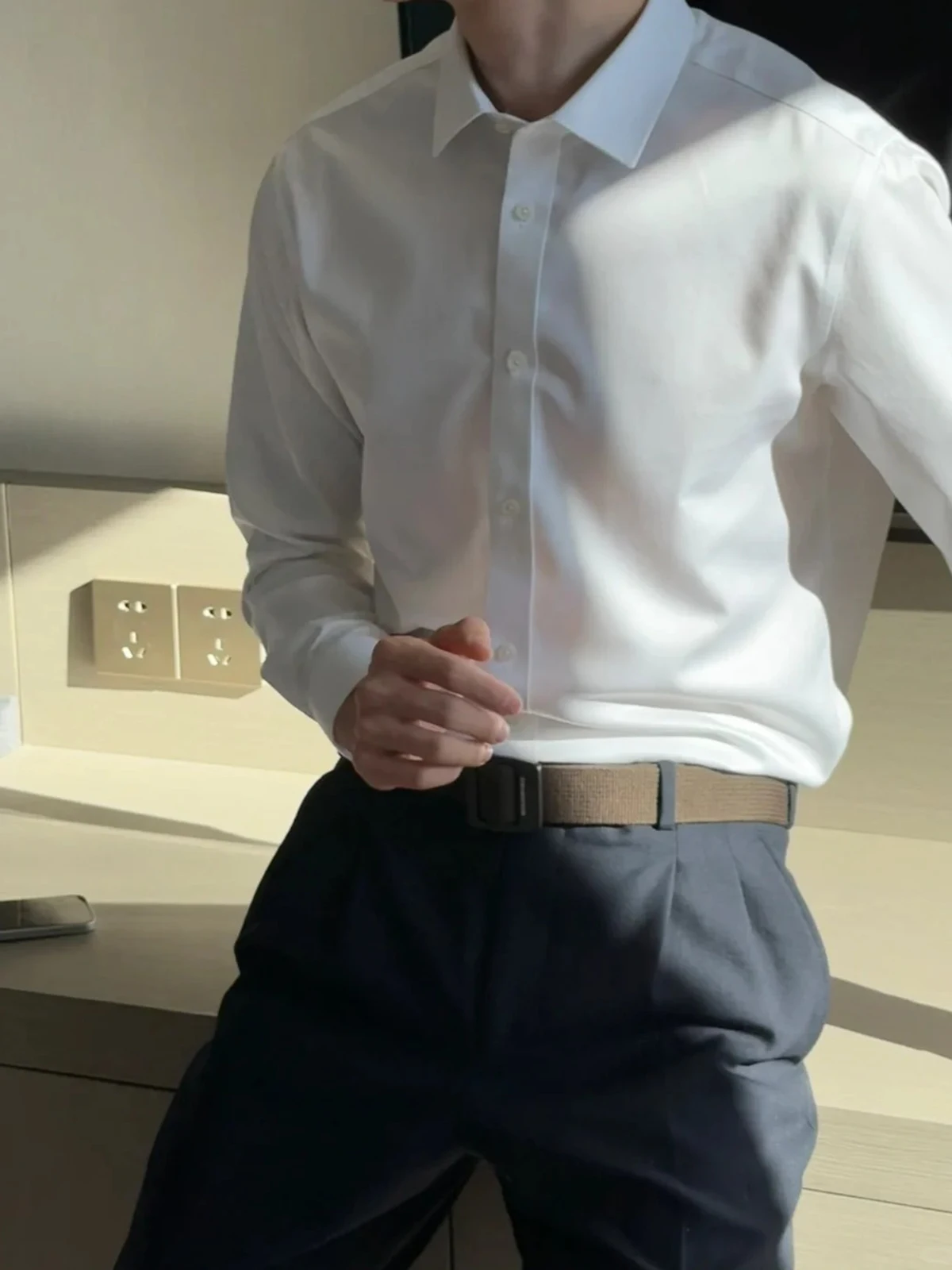 

White Long Sleeve Casual Formal Shirt Men's Commute Anti-Wrinkle Business Suit Jacket Inner Wear Trendy Brand Youth