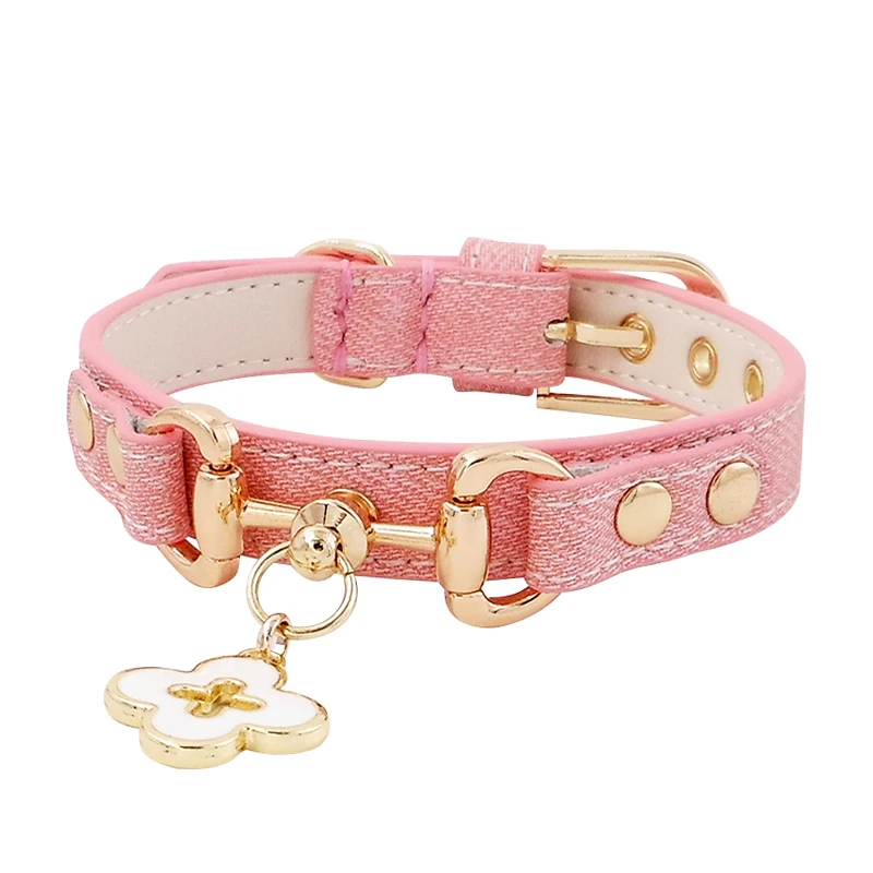 Pink Genuine Leather Pet Collar: Stylish with Gold Hardware. Perfect for small - medium dogs like Poodles and Bichon Frises.