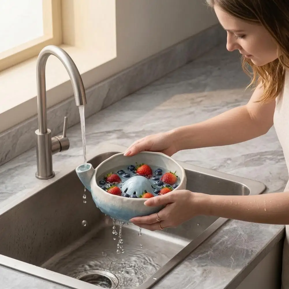 Ceramic Berry Colander Bowl Handy Kitchen Tool for Berries Ceramic Berry Washing Bowl with Drainage Hole Easy-clean for Fruits