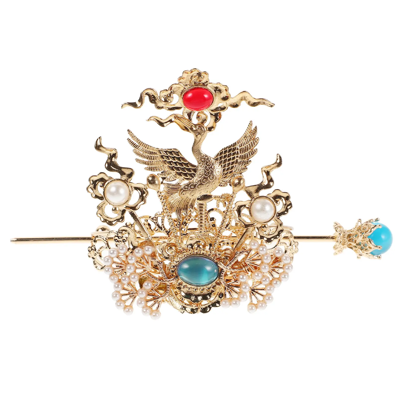 

Hanfu Men Ancient Hair Crown Gold Gemstone Alloy Traditional Chinese Hairpin Headpiece Cosplay Stage Performance Accessories