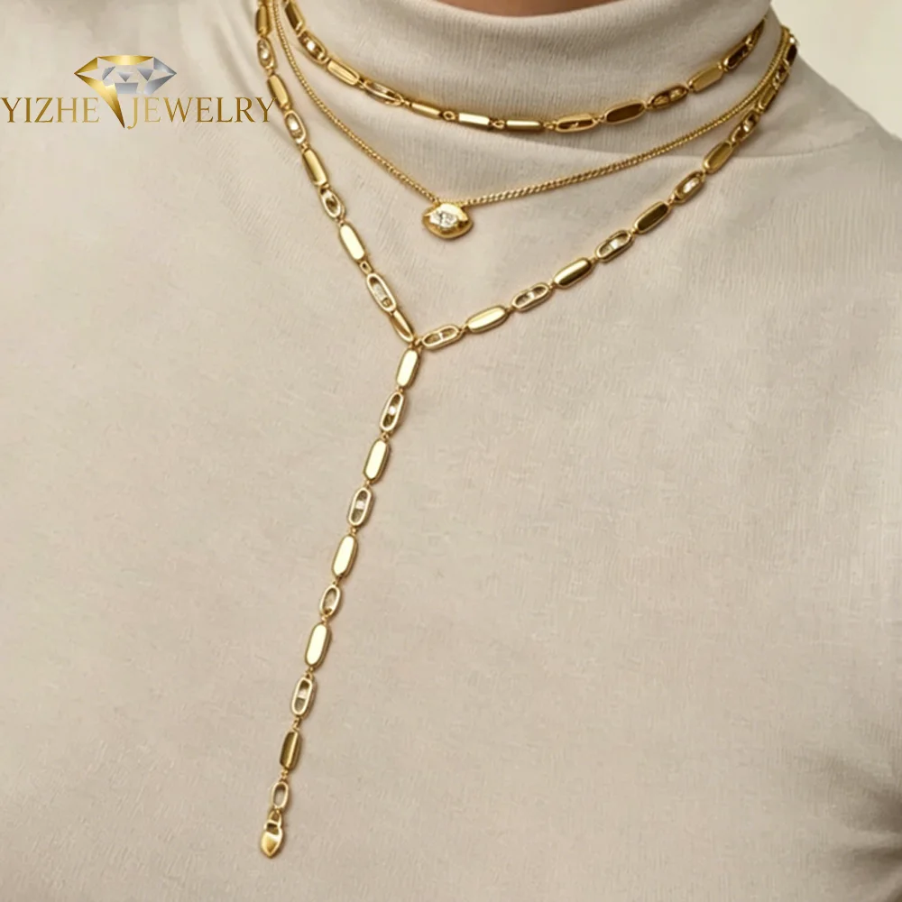 Geometric Bar Tear Drop Cubic Zirconia CZ Link Chain Long Y Lariat Sexy Women Fashion Necklace 2026 New Arrived