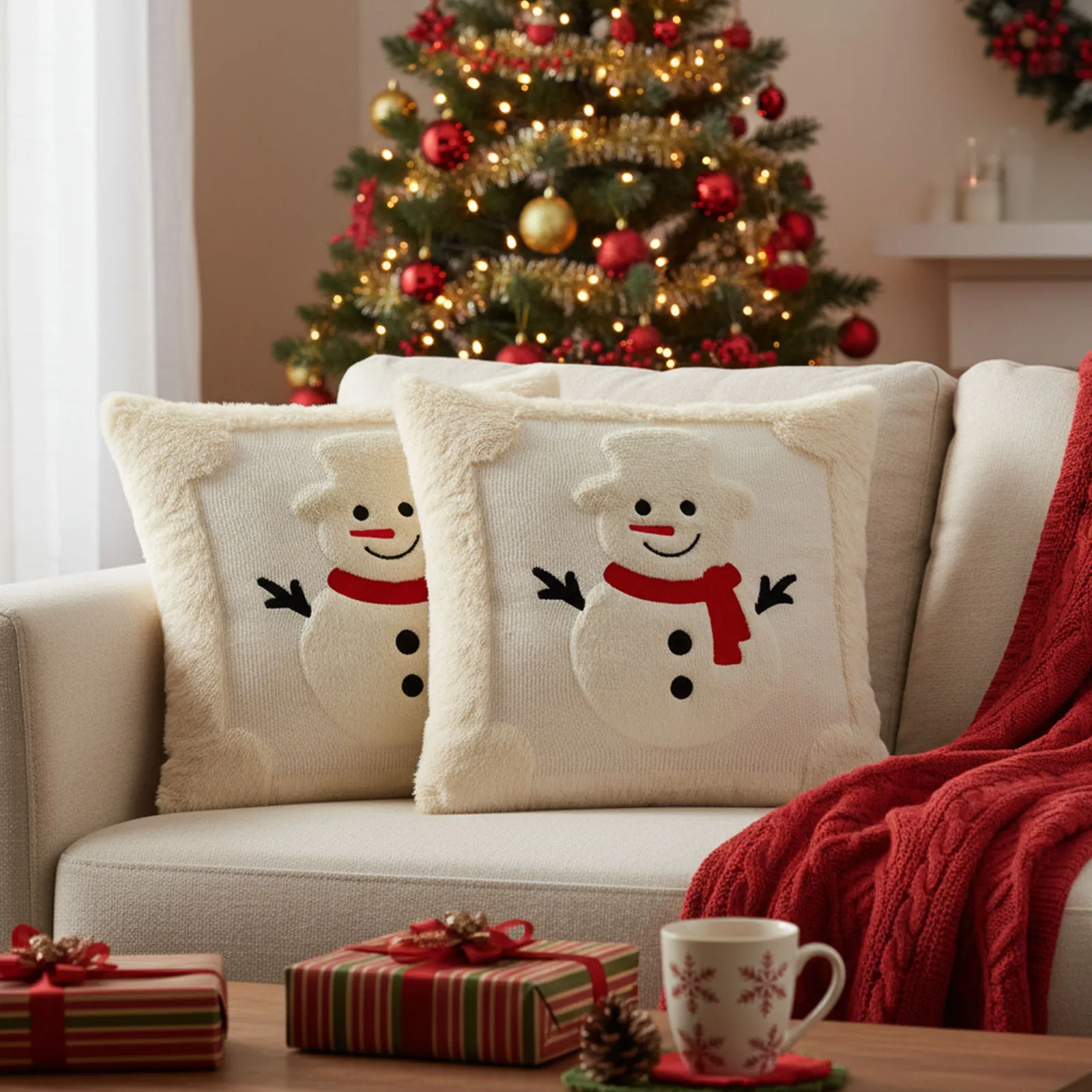 Paquete de 2 fundas de almohada navideñas de piel sintética de conejo, fundas de almohada decorativas de 45x45 para sofá y cama