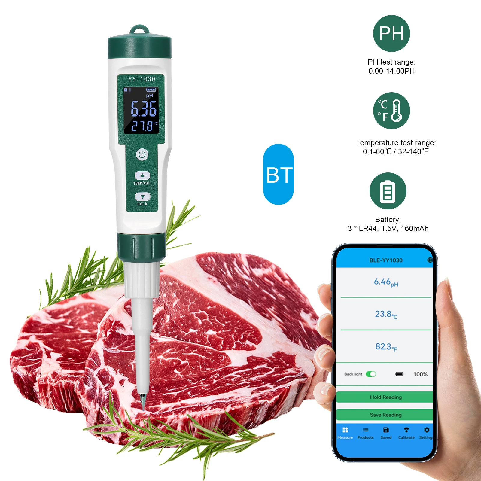 YY-1030 Water Quality Analyzer Digital Baby Food PH Meter Dough Alkalimeter Cheese Cosmetics PH Detector Soil Matrix PH Meter